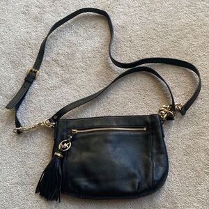 Michael Kors Black Leather Crossbody with Gold Details